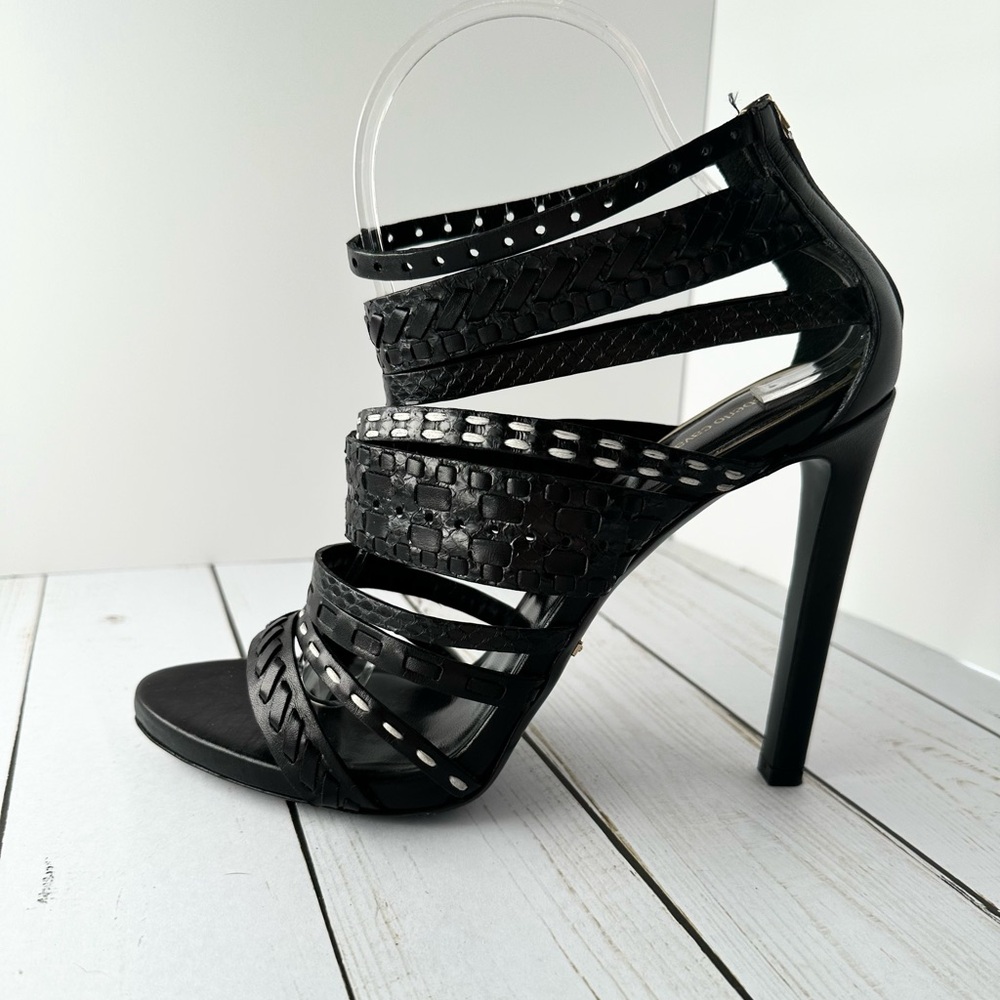 Roberto Cavalli Threaded Leather Cage Sandals